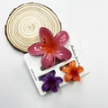 Three-piece plumeria flower hair clip set in rose, orange, and purple resin finish - Mixed Color Set #13 (includes Cards)
