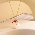 Gold Christmas moon necklace with red Santa hat pendant and glossy enamel finish - Christmas Moon / Gold