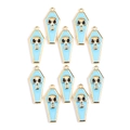 Detail of ten light blue coffin pendants with gold skull patterns for DIY jewelry - Blue-KC Gold