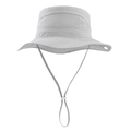 Detail view of breathable mesh panels and adjustable chin strap on grey sun hat - S(50-52cm Head Circumference) / Light Gray