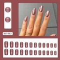 Metallic rose gold press-on nails in medium square shape with full 24-piece set view - Medium European Square / Taro Aurora (Glue Type)