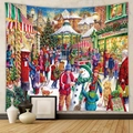 Detail eines Weihnachtswandteppichs mit festlicher Marktszene, Schneemann und Hund - Verschneite Weihnachtsmarkt-Szene (GT230359)