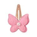 Pink layered butterfly hair clip with shimmering wings and pearl on rose gold base - Rose Red