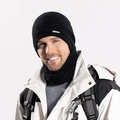 Winter knitted black hat and neck warmer set for outdoor cold protection - Black