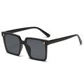 Classic black oversized square sunglasses with gold metal studs and grey lenses - DA2 Style / Black Frame Black Grey Lens