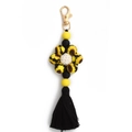 Silicone beaded sunflower keychain featuring a black tassel and gold metal hardware - Sunflower