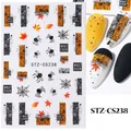 Neon Halloween nail stickers with orange maple leaves and black spider web patterns - STZ-CS238 Halloween Spider Web Maple