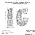 Double row moissanite half hoop earrings in S925 sterling silver with 18K gold plating - C-Shape/E13705