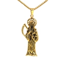 Collana con pendente teschio mietitore in oro antico con catena a maglie quadrate - Nero Oro