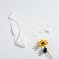 White ribbed cotton panties for women with low waist and soft breathable knit texture - S(30) / White
