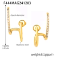 Macro view of gold stainless steel geometric earrings with Czech diamonds and dimensions - Gold Zirconia Earrings / Gold