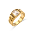18K vergoldeter Edelstahlring mit quadratischem Zirkon und Webstruktur-Details - US 7 / Weiß (Goldenes Band)