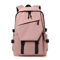 Pink nylon backpack for students featuring multiple compartments and adjustable black buckles - Pink