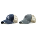 Matching Mr and Mrs embroidered washed canvas trucker hats with mesh back for couples - One Size / Navy Blue and Grey