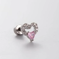 Pink heart zircon titanium steel screw back earring with sparkling crystal accents - Classic Heart Style (A08-5# Single)