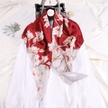 Elegant silk scarf with red and grey magnolia floral print draped on a handbag - Burgundy