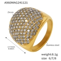 Luxurious 18K gold plated stainless steel dome ring with pavé zircon setting - US 7 / White Zircon