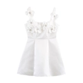Abito corto in raso bianco con applicazioni floreali 3D e strass donna - XS / Bianco