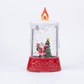 Weihnachtslaterne mit Weihnachtsmann-Figur und glitzerndem Wasser auf rotem Sockel - Weihnachtsmann / Rote Basis