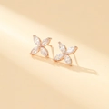Elegant rose gold clover stud earrings with marquise-cut cubic zirconia stones - Rose Gold Four-Petal Flower