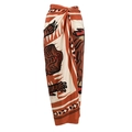 Detailed view of burnt orange sarong with tiger print and ethnic geometric patterns - One Size / Single Print Sarong