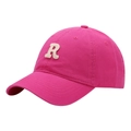 Rose pink cotton baseball cap with cream towel embroidered R letter and curved brim - Adult Adjustable / Rose Red