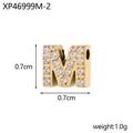 Detailed view of micro-paved gold letter M pendant with sparkling cubic zirconia stones - Drilled And Diamond-set Letter M (hole Inner Diameter 0.2cm)