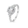 925 Sterling Silver Emerald Cut Moissanite Flower Engagement Ring on White Background - US 5 / White