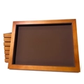 Detail of walnut wood jewelry tray with brown velvet lining for elegant necklace display - Empty Tray