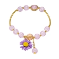 Beaded bracelet with purple cracked beads, golden metal half-ring, and daisy charm - Metal Half Ring Daisy Style / Purple