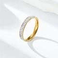 Macro detail of gold titanium steel ring with double row clear rhinestones - Size 5 / Double Row Rhinestone (4mm) / Gold