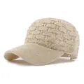 Beige knit crochet baseball cap with subtle metallic sparkles and mesh design - Adjustable / Beige