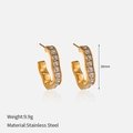 Golden C-shaped stainless steel twist earrings with inlaid diamonds and 28mm size - C-Shape Simple Rhinestone Style (YHTSE-2501418) / Gold