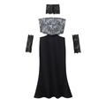 Elegante zwarte strapless jurk van satijn met kant, inclusief choker en mouwen - S / Zwart