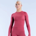 Detail van de rode yogaset met ademende ribgebreide textuur in de taille en pasvorm - S / Tops / Ancorra Rood