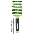 Green curved boar bristle hairbrush with black anti-slip rubber coated handle and hanging hole - With Boar Bristle / Black Handle Grass Green (with Boar Bristle)