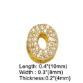 Macro shot of gold letter O pendant with clear zircons and detailed size dimensions - Letter O