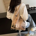 Bolso tote de lona beige con ilustraciones de panda y koala y un lazo negro - Caqui