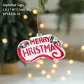 Red Merry Christmas lettering ornament with snow texture and holly leaves for tree decor - Red and White Letters Style