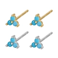 Gold and silver S925 sterling silver stud earrings with turquoise blue zircon petals - Platinum Plated / Silver+Turquoise