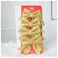 Set of four glittering gold bow decorations on red display card for Christmas holiday decor - Small-Gold-4Pcs