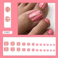 Unghie finte piedi rosa con strisce oro e bianche, set completo mod F107 - Rosa con Strisce Oro e Bianche (F107) / 24 Pezzi/Stile Colla