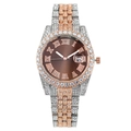 Two-tone silver and rose gold watch with brown Roman dial and diamond accents - Brown Dial Silver Rose Gold Band