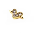 Macro detail of a heart-shaped gold connector with micro-set zircon stones for DIY jewelry - White Connector