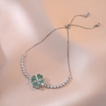 Adjustable silver bracelet with green zircon clover pendant and sliding closure - Silver Emerald Clover Style (TS0263)