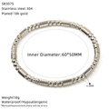 Dettaglio tecnico di bracciale in acciaio inossidabile con specifiche di dimensioni e peso - Stile Classico a Texture Piatta (SB307S)