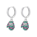 Detailed view of silver Christmas glove earrings with red and green gemstone accents - Silver Glove with Colored Stones