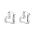 Close-up of asymmetrical heart-shaped silver hoop earrings with modern minimalist design - VE1266 Silver Heart Hoop Earrings