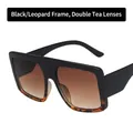 Oversized square sunglasses in black and leopard print frame with gradient tea lenses - Black Leopard Gradient Brown