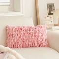 Pink princess style rectangular cushion cover with 3D floral petals on a beige sofa - Pink Leaf Lumbar Pillowcase (Cover Only)